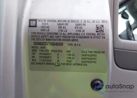 2010 Chevrolet Hhr Lt из США, поврежденный, VIN 3GNBACDV7AS643038